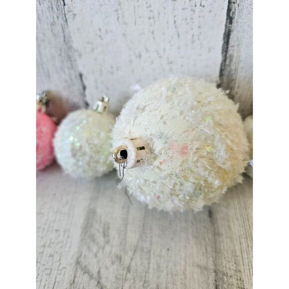 Snowflake snow ball ornament white pink Xmas tree set lot - Picture 2 of 4